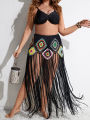 Plus Size Cover Ups Crochet Long Fringe Tassel Beach Dress Hollow Out Women Bikini Swimwear Bathing Suit Beachwear Tunics Skirt. 