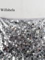 Willshela Women Fashion With Sequined Solid Side Zipper Mini Skirt Vintage High Waist Female Chic Lady Skirts. 