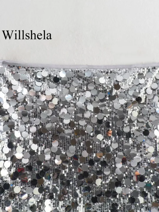 Willshela%20Women%20Fashion%20With%20Sequined%20Solid%20Side%20Zipper%20Mini%20Skirt%20Vintage%20High%20Waist%20Female%20Chic%20Lady%20Skirts%20-%20Image%204