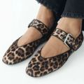 New Women Mouth Print Dress Ballerinas Flats Shoes Autumn Woman Leopard Retro Loafers Floral Leopard Mary Jane Shoes Female.