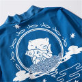 Kimono with Japanese Cat Print, Thin Kimono for Men, Japanese Streetwear, Blue, Casual, Outerwear. 