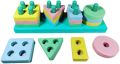 Building Brick & Block Game Puzzles Set for Kids / Geometric Shapes Matching Five Column Blocks Educational & Learning Toys / Wooden Educational Toys for 2 to 6 Year Old Boys &  girl. 