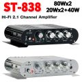 ST-838 HiFi 2.1 Channel Power Amplifier 80Wx2 12V Bass /Treble Adjustment Stereo Bass Sound Amp Subwoofer Amplifier Home Amp. 