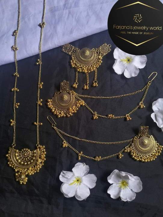 Golden color flower design beautiful jewellery set for women