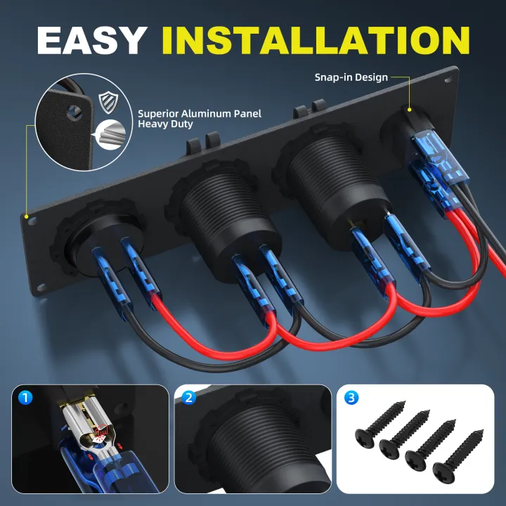 DaierTek%204%20in%201%20ON/OFF%20Charger%20Socket%20Panel%20Dual%20USB%20Socket%20Power%20Outlet%20&%20LED%20Voltmeter%20&Cigarette%20Lighter%20Socket&%20LED%20Switch%20-%20Image%205