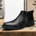 Autumn and Winter New High-Top Leather Shoes for Men, Zippered Leather Boots, Fashionable Versatile Business Casual Shoes, Men's Formal Shoes, Chelsea Boots.