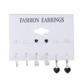 6 Pairs Korean Fashion Metal Start Heart Circle Small Earrings For Women Trend Black Heart Enamel Earrings Sweet Jewelry. 
