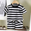 New Summer Children's Top and Bottom Clothes Set Striped Cotton Casual Sports Short Sleeve Two Piece Set for Children 0-5 Years. 