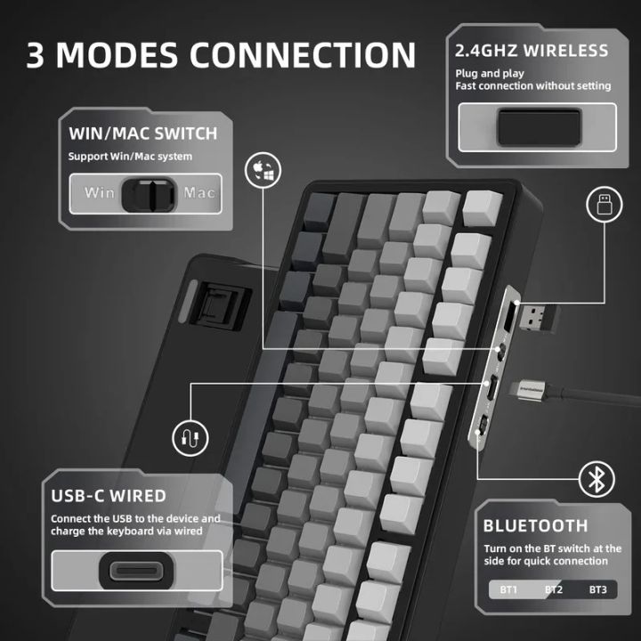 ATTACK%20SHARK%20X85/X85Pro%20Wireless%20Mechanical%20Keyboard%2075%25%2082%20Keys%20Tri-Mode%20Bluetooth%20Wird%20RGB%20Hot%20Swap%20Gasket%20Knob%20Large%20battery%20-%20Image%205