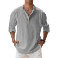 Streetwear Men Lightweight Shirts Long Sleeve Henley Cotton Linen Shirts for Men Beach Hawaiian Shirts Breathable Collar Tshirts.