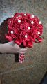 Ribbon rose bridal wedding bouquet, handmade ribbon flowers red & golden. 