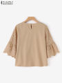 2024 ZANZEA Women Elegant Lace Crochet Blouse Female Summer Tops Holiday Shirt Work OL Tops Stylish 3/4 Sleeve Patchwork Blusas.