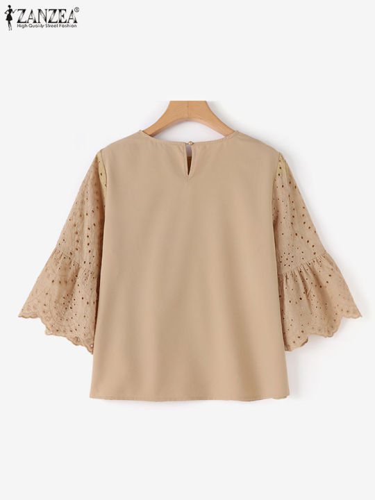 2024%20ZANZEA%20Women%20Elegant%20Lace%20Crochet%20Blouse%20Female%20Summer%20Tops%20Holiday%20Shirt%20Work%20OL%20Tops%20Stylish%203/4%20Sleeve%20Patchwork%20Blusas%20-%20Image%202