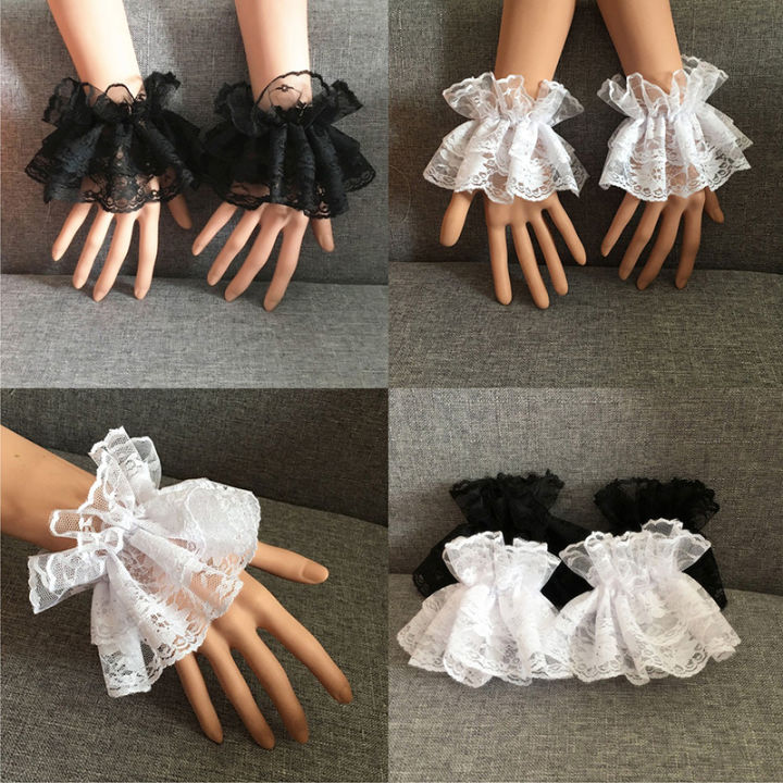 Lolita%20Hand%20Sleeve%20Wrist%20Cuffs%20Ruffled%20Floral%20Black%20Lace%20Elastic%20Bracelet%20Elegant%20Ladies%20Short%20Lace%20Gloves%20Halloween%20-%20Image%204