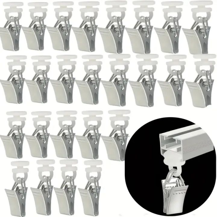 30pcs Metal Curtain Clips with Nylon Rollers For Curtain Rails Shower Curtains Door Curtains Curtain Accessories