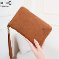 Multi-Functional RFID Blocking Passport Bag Travel Document Holder with Long Zipper Ticket Storage Wallet for Multiple Passports. 