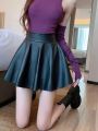 Multipurpose Elastic Mini Short Skirt Women Faux Leather Skirts High Waist For Skater Work Nighub.