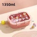 1000/1350ml Cartoon Lunch Box with Soup Bowl Bento Box Buckle Design Sealed and Leak-proof Portable Food Storage Container. 