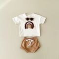 Infant Suit Baby Boy Clothes Girls Set Summer 2Pcs Newborn Baby Clothing Leisure Vacation Rainbow Patchwork T-shirt+Beach Shorts. 