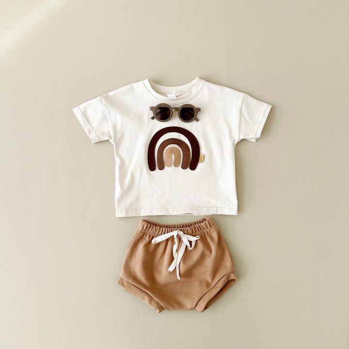 Infant%20Suit%20Baby%20Boy%20Clothes%20Girls%20Set%20Summer%202Pcs%20Newborn%20Baby%20Clothing%20Leisure%20Vacation%20Rainbow%20Patchwork%20T-shirt+Beach%20Shorts%20-%20Image%203