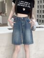 Women's Summer Denim Shorts High Waist Wide Leg Crop Flared Blue Jeans. 