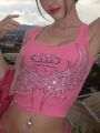Dulzura Women Fashion Y2K Streetwear Party Club Pink Crop Tank Tops Camis 2024 Autumn Clothes Wholesale Items For Business T3211. 