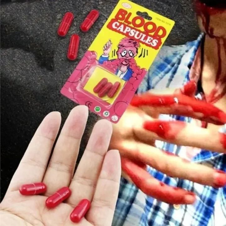 2024 Newest Hot Halloween Decoration Spoof Toy Blood Pill Fake Blood Pill Simulated Capsule Makeup Performance Scary Fun Props