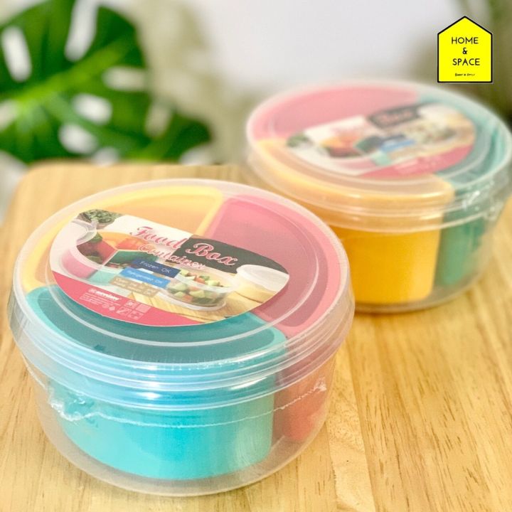 V-1243 three-compartment plastic food storage box (round)✨New color✨