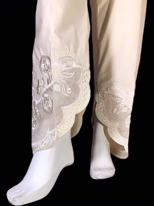 Ladies Trouser for girl, woman bedge color with embroidery cut work