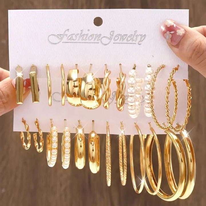 Fashion%20Geometric%20Hoop%20Earring%20Twisted%20Pattern%20Multi-Element%20Inlaid%20Imitation%20Pearl%20C-shaped%20Earring%20Women's%20Daily%20Party%20Jewelry%20-%20Image%205