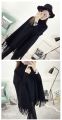 Women Poncho Coat Solid Elegant Pullover Female Jumper Irregular Tassel. 