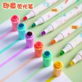 6Pcs/set Kawaii Heart Stamp Highlighter Cute Candy Colors Drawing Painting Art Marker Pen School Supplies Korean Stationery. 