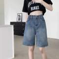 Women's Summer Denim Shorts High Waist Wide Leg Crop Flared Blue Jeans. 
