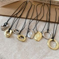 Punk Large U-Shape Geometric Pendant Necklace Women MenHorseshoe Adjustable Long Leather Rope Sweater Chain Necklaces Jewelry K-. 
