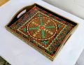 Swat traditional art hand painted wooden serving tray.. 