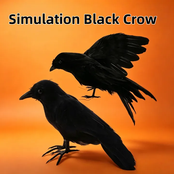 Fake Crows Artificial Crows Lifelike Black Bird Feathered Raven Haunted Garden ...