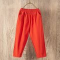 Women Summer Casual Loose Harem Elastic Waist Cotton Linen Pants Ninth Trousers. 