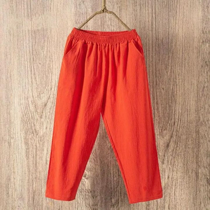 Women%20Summer%20Casual%20Loose%20Harem%20Elastic%20Waist%20Cotton%20Linen%20Pants%20Ninth%20Trousers%20-%20Image%207