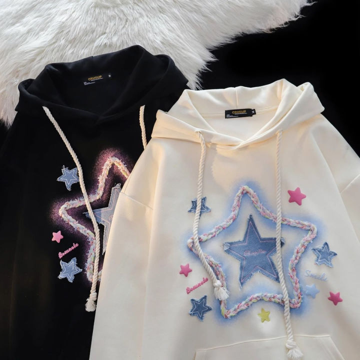 Spring%20And%20Autumn%20Star%20Print%20Milk%20Apricot%20Color%20Hooded%20Coat%20Street%20Harajuku%20Outerwear%20%EF%BB%BFVintage%20Star%20Print%20Drawstring%20Hoodies%20-%20Image%204