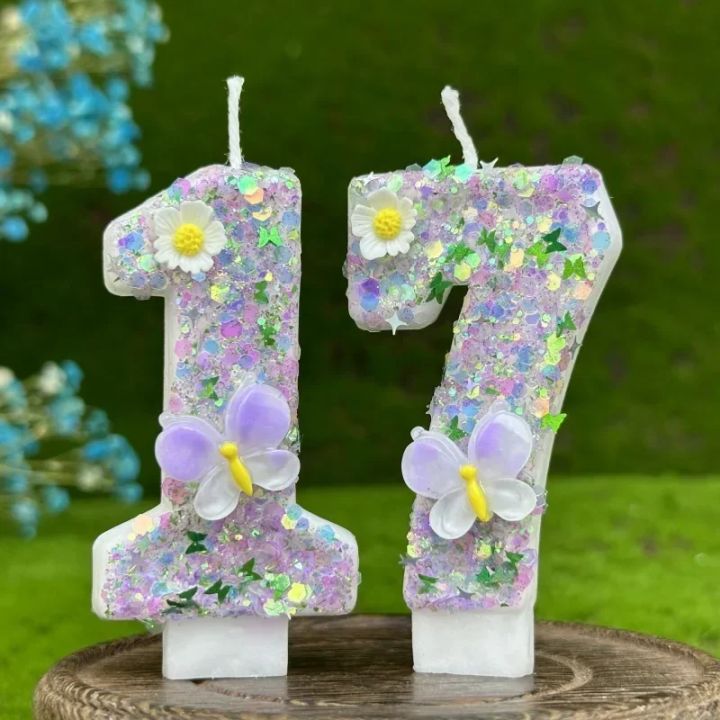 2025 New 0-9 Digits DIY Birthday Candles Butterfly Flowers Children's Birthday Girls Number Cake Decorations Candle Room Decor
