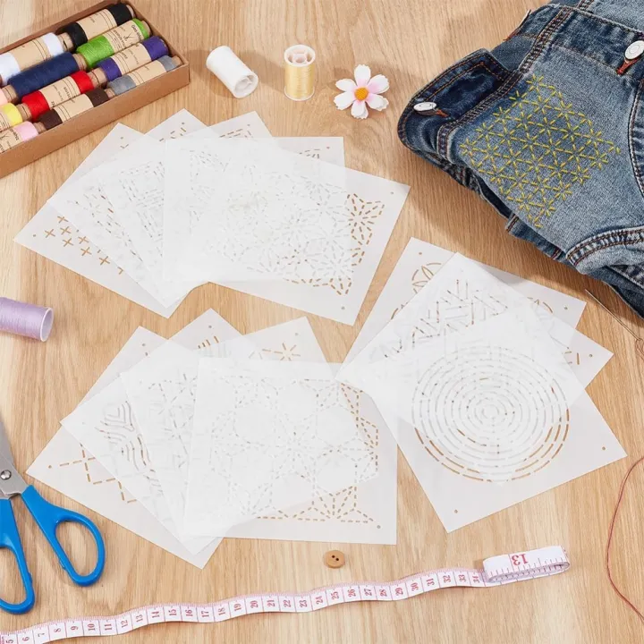 12Pcs%20Plastic%20Sashiko%20Stencil%205x5inch%20Dense%20Grid%20Pattern%20Embroidery%20Tool%20Drawing%20Line%20Template%20for%20Hand%20Quilting%20and%20Embroidery%20-%20Image%204