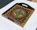 Swati art hand painted wooden serving tray.. 