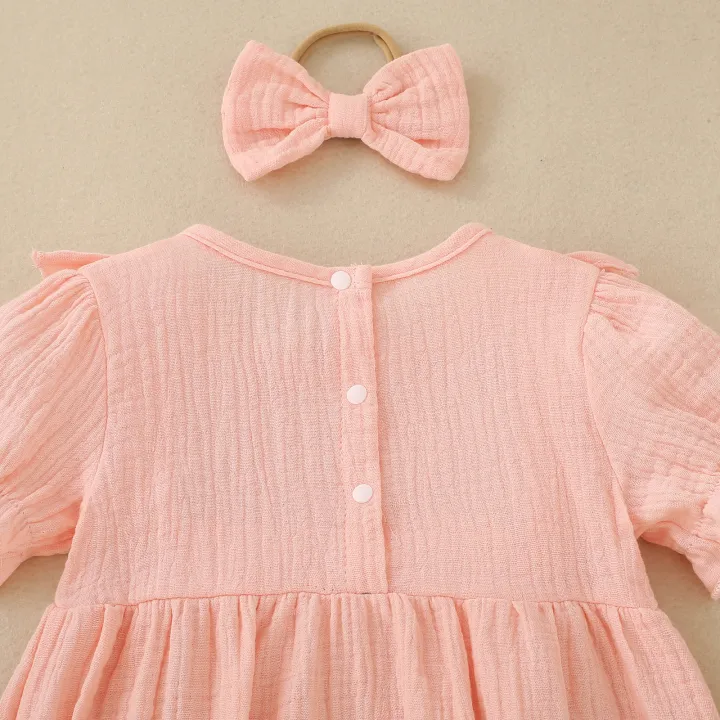 Summer%20female%20infant%20pink%20short-sleeved%20solid%20color%20Romper%20and%20headgear%20two-piece%20set%20sweet%20and%20cute%20-%20Image%206