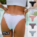 FINETOO 3Pcs Women Cotton Underwear Sexy Lace Edge Ladies Panties Low Waist Solid Color Female Underpants Briefs Intimates. 