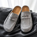Fashion Comfortable Men's Casual Shoes Leather Loafers Half Slippers Slip-on Lazy Driving Shoes Couple Breathable Walking Shoes. 