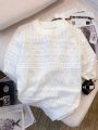 2026 New Summer Thin Hollow Out Crew Neck Pullover Sweater Versatile Short Sleeve Knitted Top For Spring & Women's Clothing.