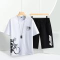 white colour cycle print short sleeve combo t shirt and pant for mans.