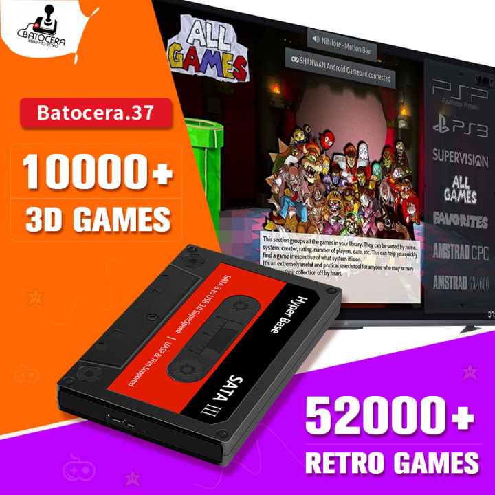 Portable External 500G HDD Batocera Game Console with 48000+Games For PS3/PS2/PS1/Wii/WiiU/DC/N64/MAME/SS for Windows PC/Laptop