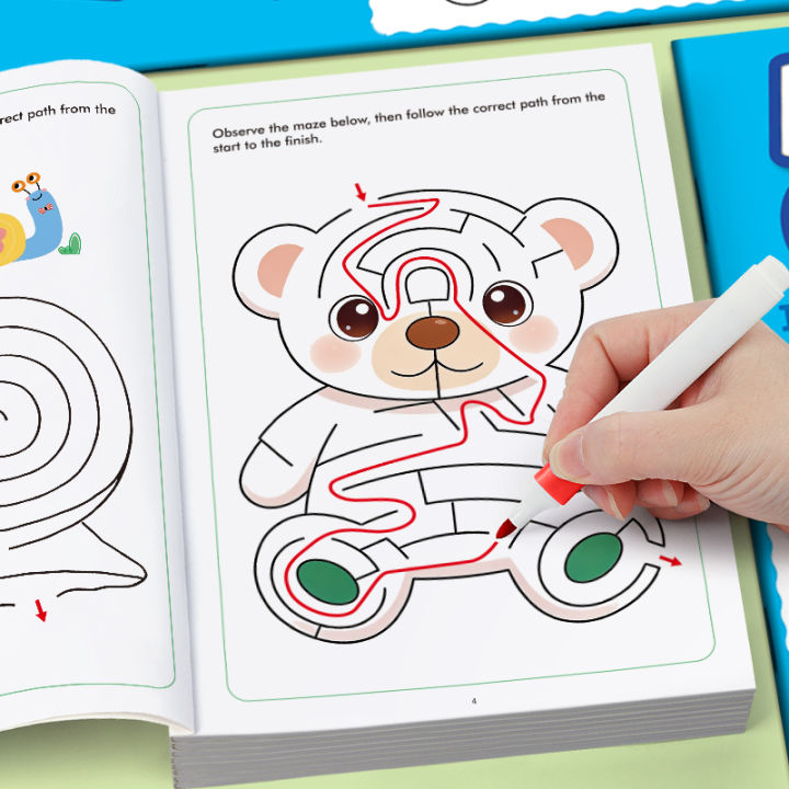 32-Page Concentration Training Maze Book, Maze Game Book, Maze Training Book for Students, Thinking Development and Attention Games, Puzzle Development, with Fun Patterns of Animals, Plants, Etc