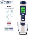 Digital 5 in 1 Salinity TDS EC PH Temp Tester with ATC, High Accuracy Salinity Tester for Hydroponics Seawater Aquariums Marine Monitoring and Koi Fish Pond pH Tds Meter. 